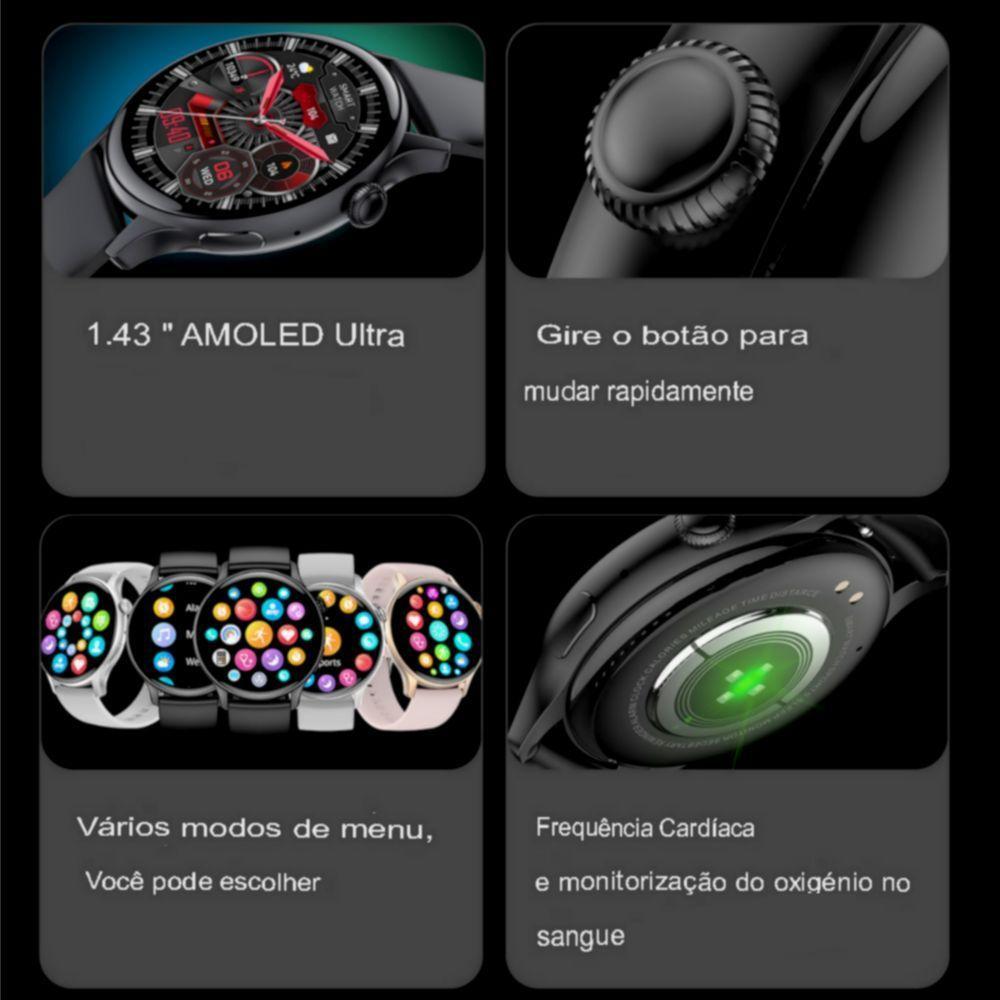 Relógio Inteligente Chamada Bluetooth Tela Amoled Hd Preto - 8