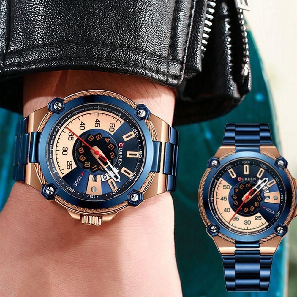 Relógio De Pulso De Quartzo Masculino Pulseira De Aço Inoxidável Azul - 3