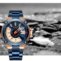 Relógio De Pulso De Quartzo Masculino Pulseira De Aço Inoxidável Azul - 2