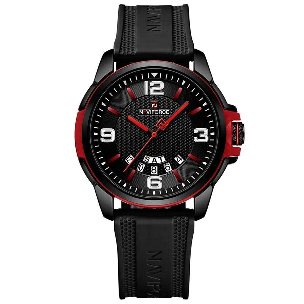 Relógio De Pulso Masculino Pulseira Clássica De Silicone Esportivo Preto Vermelho - 1
