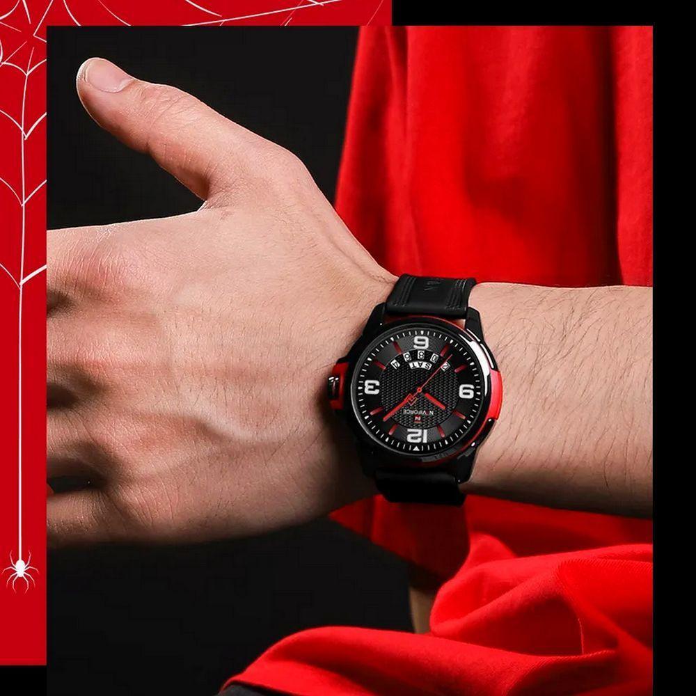Relógio De Pulso Masculino Pulseira Clássica De Silicone Esportivo Preto Vermelho - 3