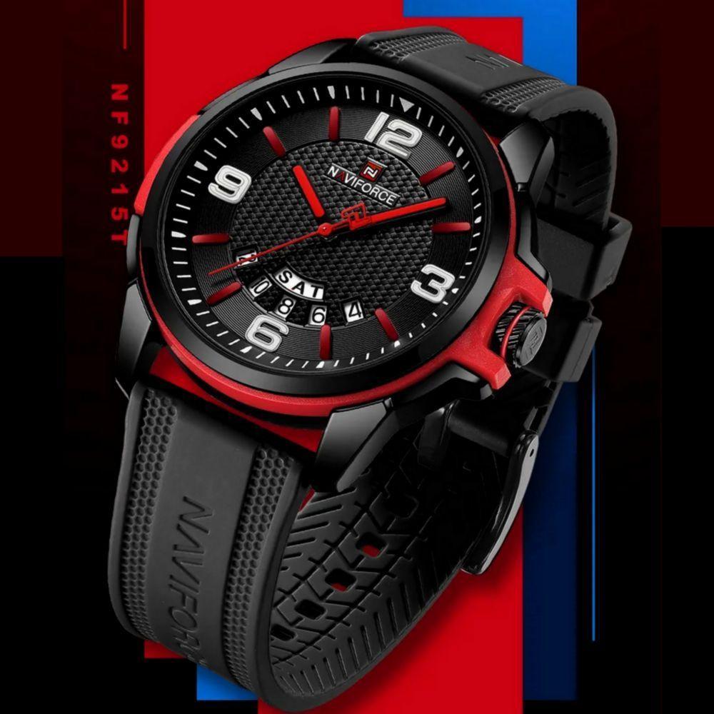 Relógio De Pulso Masculino Pulseira Clássica De Silicone Esportivo Preto Vermelho - 4