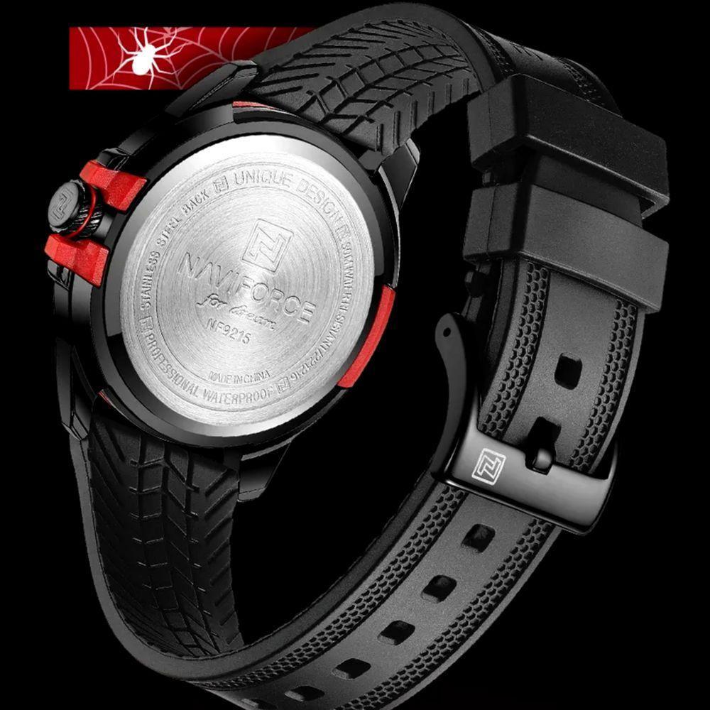 Relógio De Pulso Masculino Pulseira Clássica De Silicone Esportivo Preto Vermelho - 5