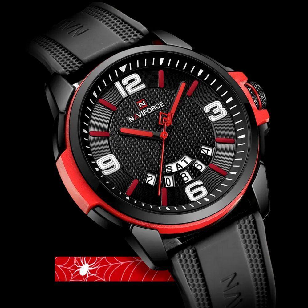 Relógio De Pulso Masculino Pulseira Clássica De Silicone Esportivo Preto Vermelho - 7