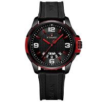Relógio De Pulso Masculino Pulseira Clássica De Silicone Esportivo Preto Vermelho - 1