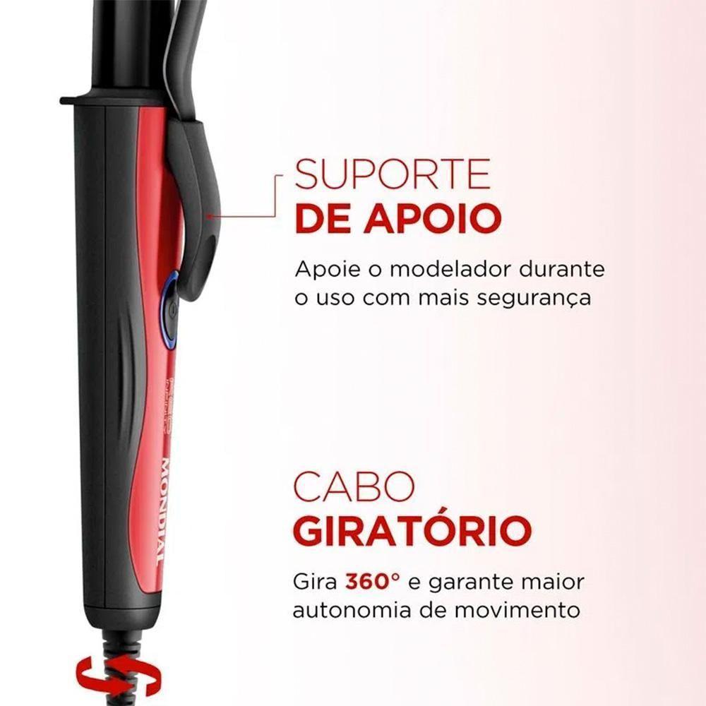 Modelador De Cachos Mondial Infinity Em-12 Cabo Giratório Bivolt Preto E Vermelho - 3
