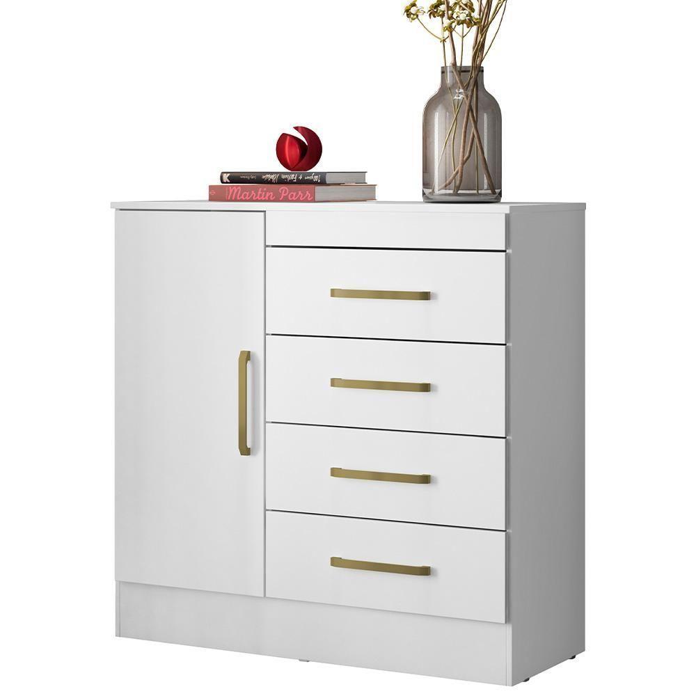 Cômoda De Madeira 4 Gavetas Montevidéu Demóbile Branco - 4