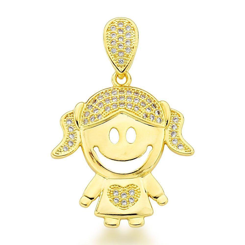 Pingente Filhos Cravejados Com Zirconias Banhado A Ouro 18k - Menino - 1