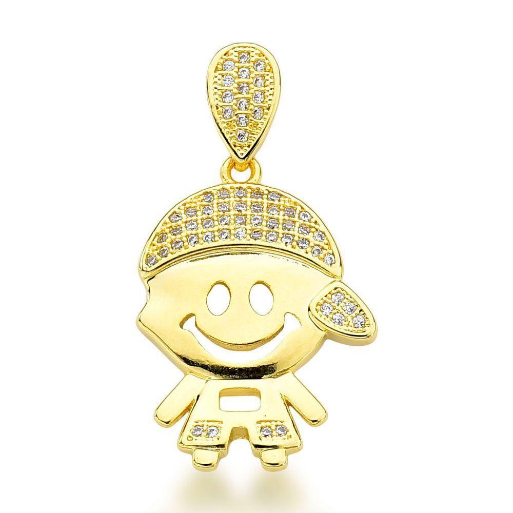 Pingente Filhos Cravejados Com Zirconias Banhado A Ouro 18k - Menino - 2