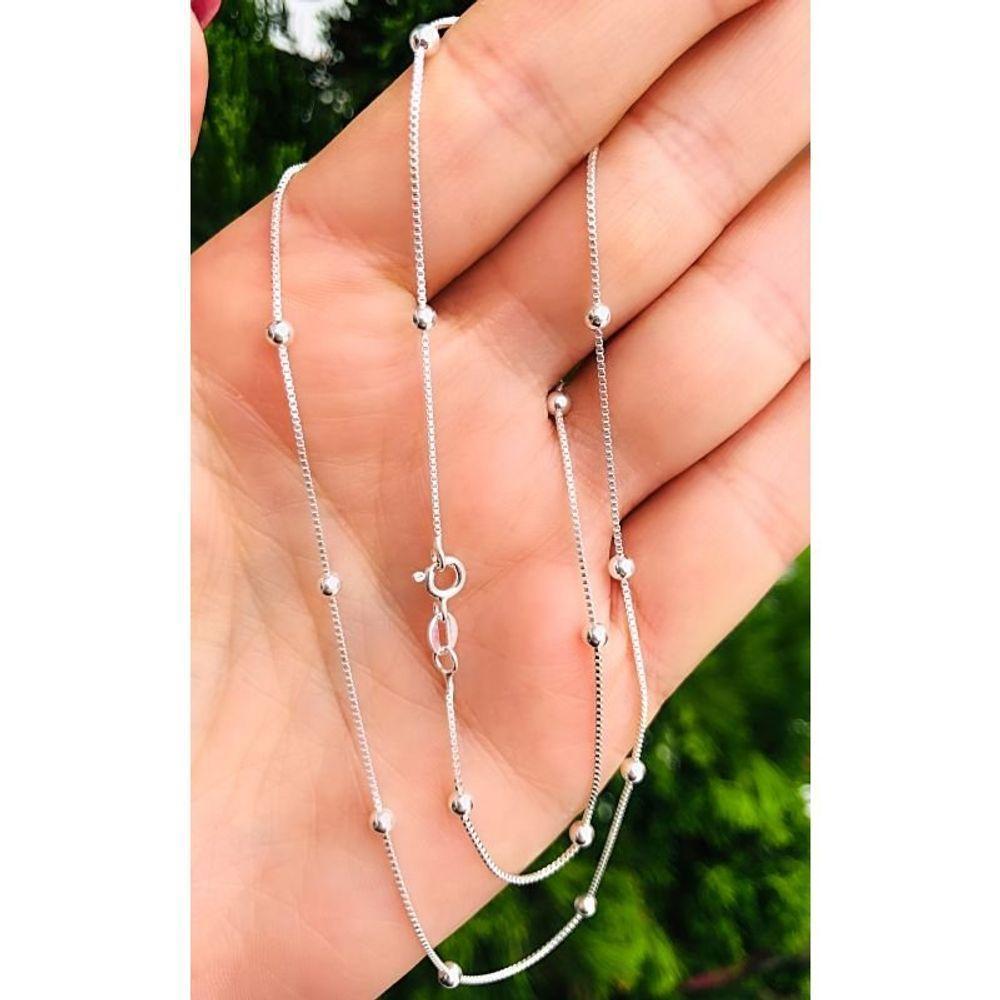 Corrente Colar Veneziana Com Bolinhas Prata 925- 60cm - 2