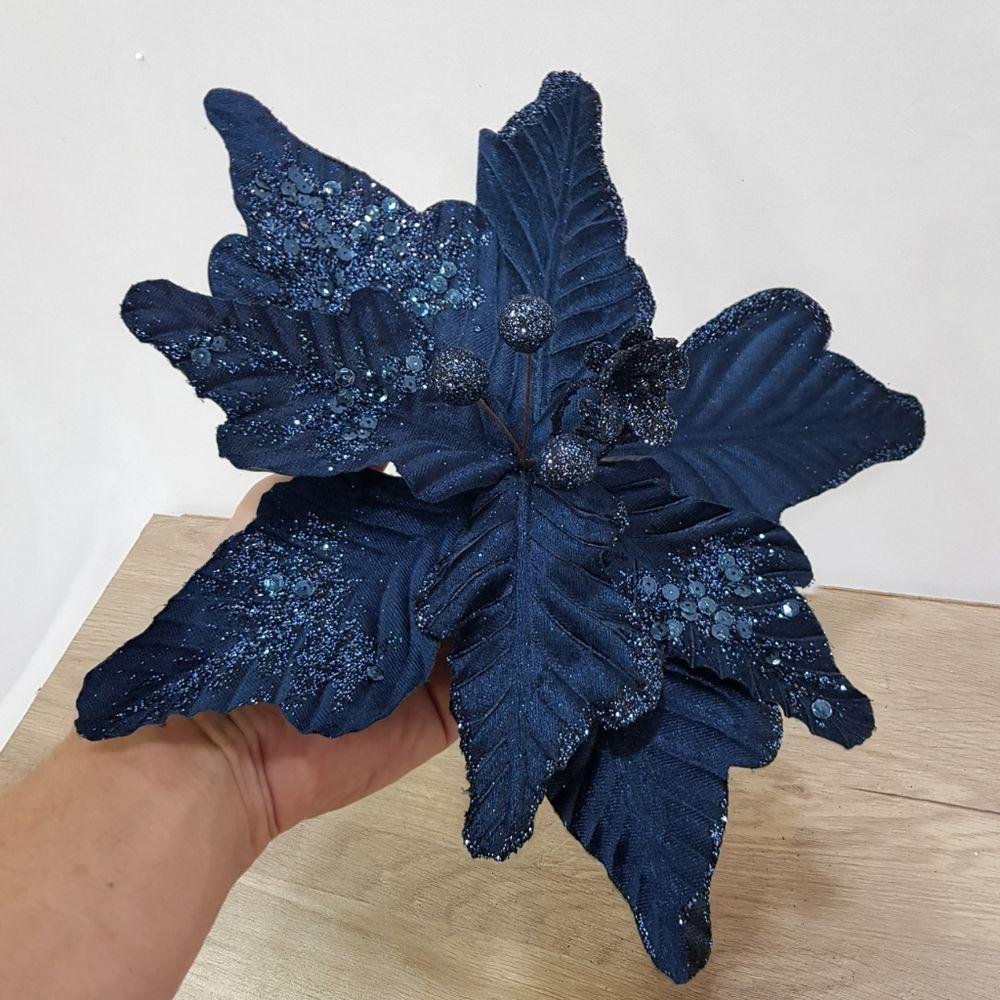 Flor Artificial Veludo Azul 30cm - 6