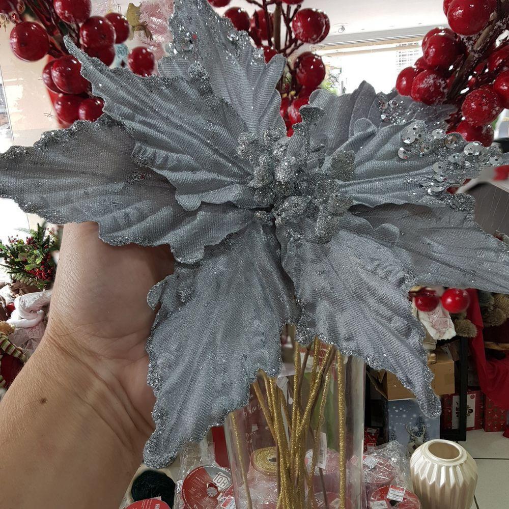 Flor Artificial Poinsétia Prata 25cm - 3