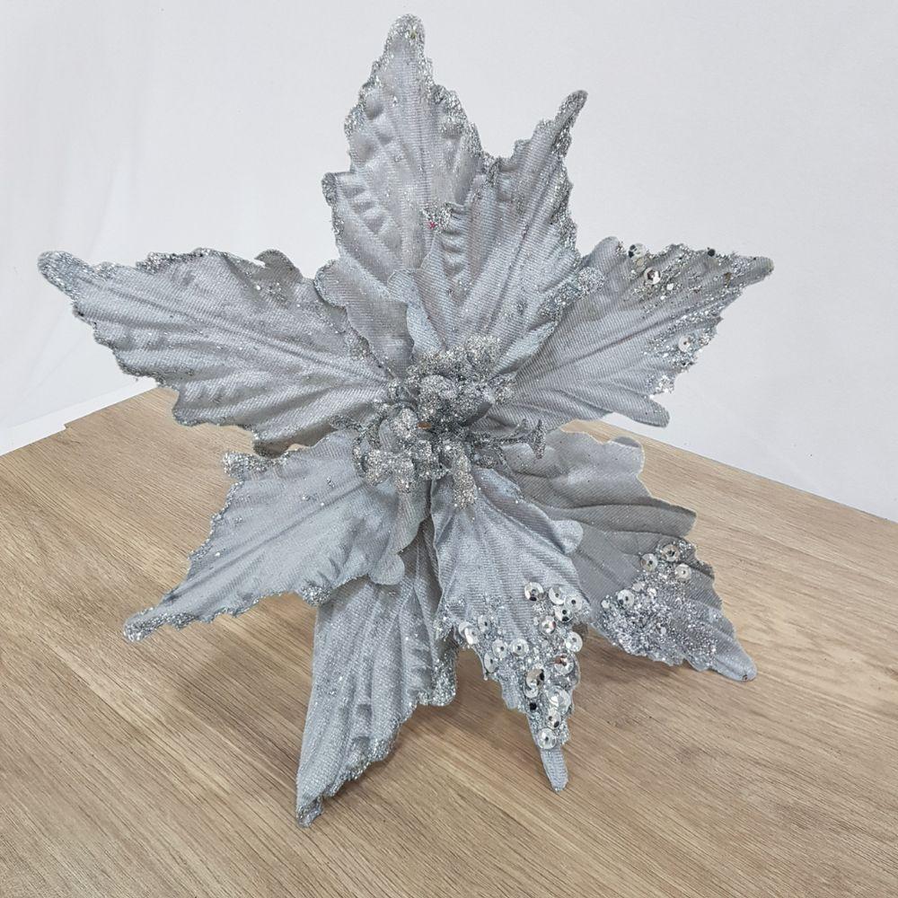 Flor Artificial Poinsétia Prata 25cm - 4