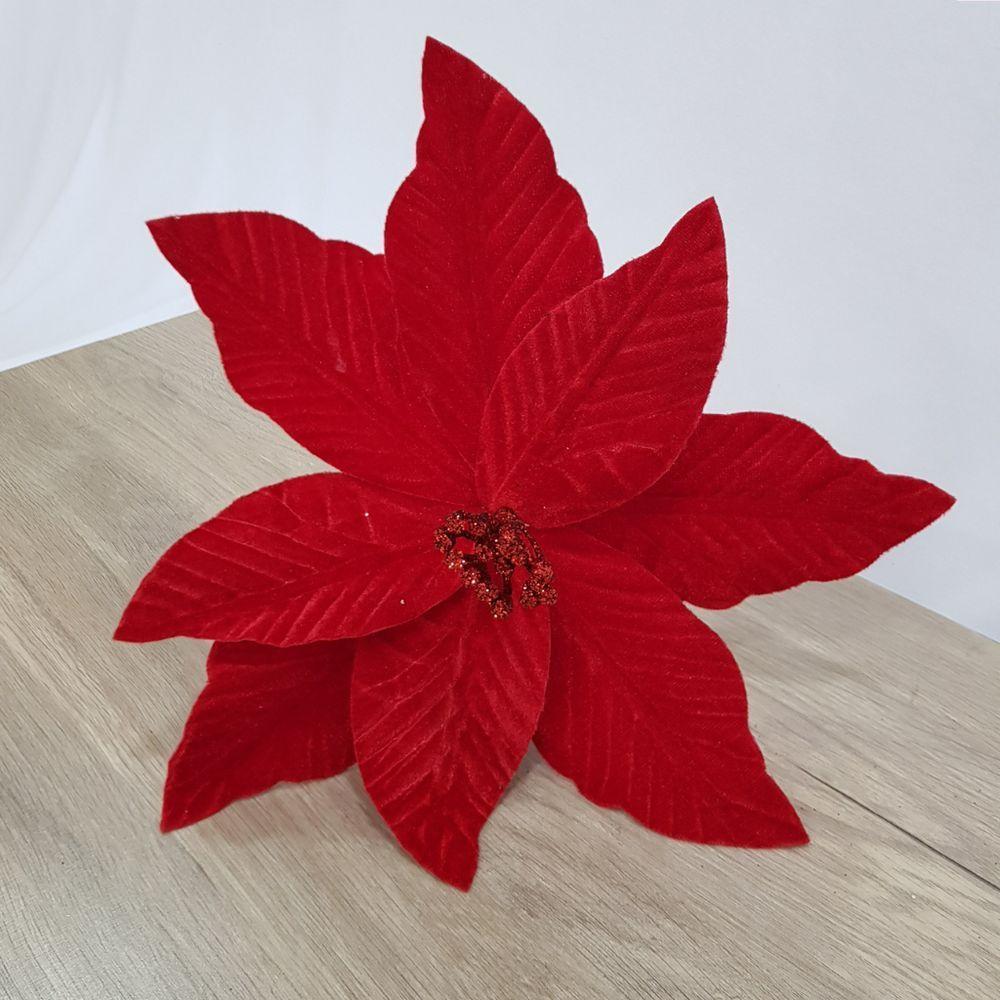 Flor Artificial Poinsétia Veludo 25cm - 2