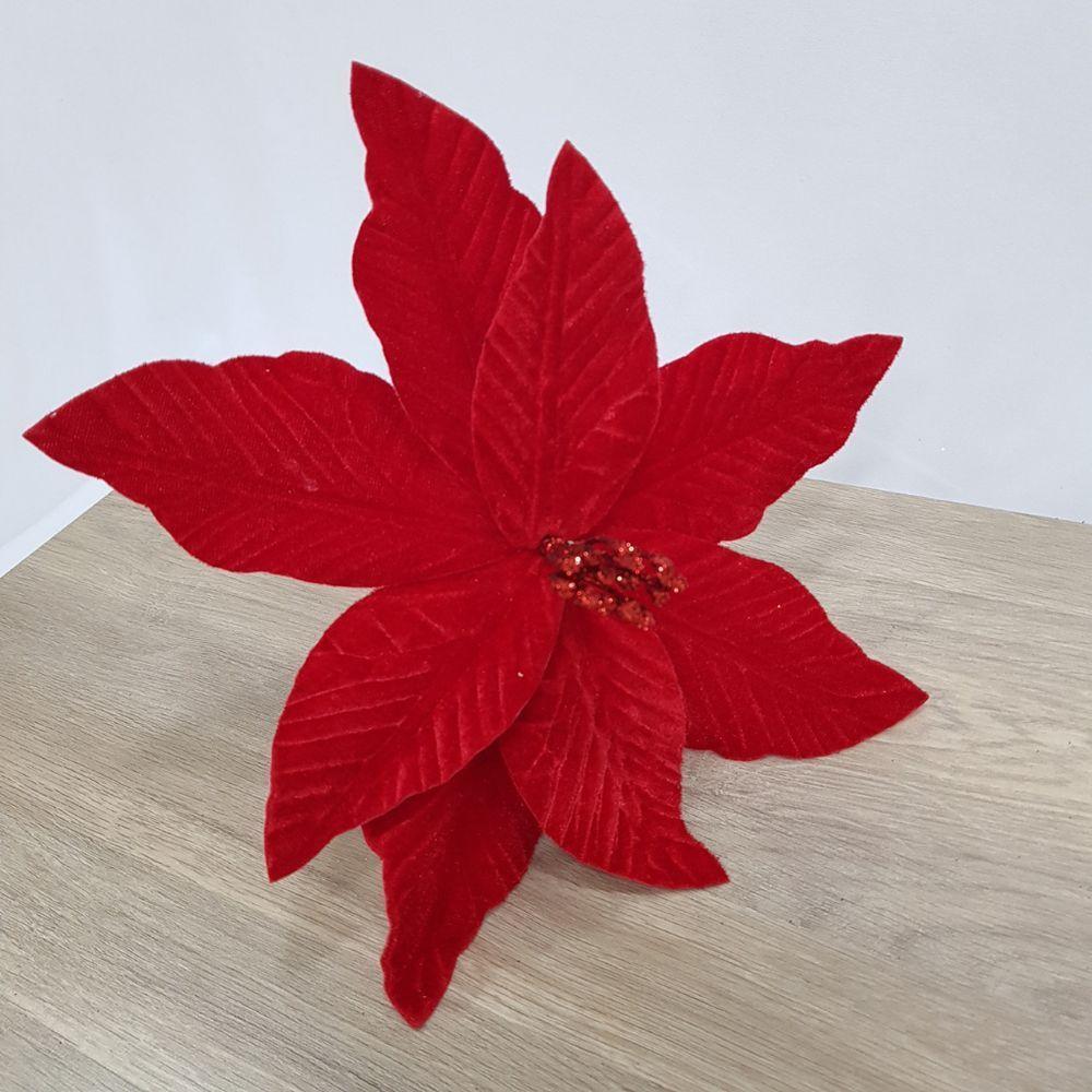 Flor Artificial Poinsétia Veludo 25cm - 3