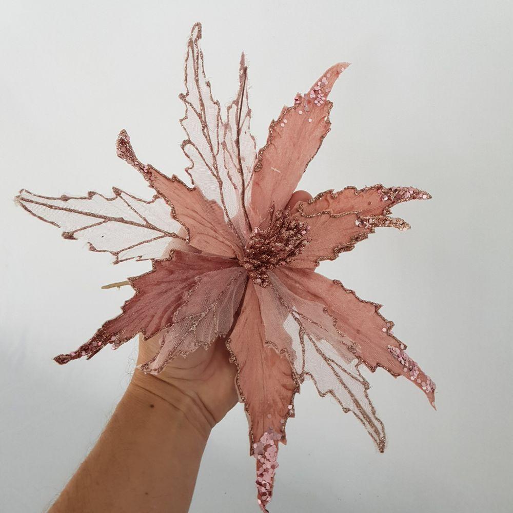 Flor Artificial Natal Rosa 30cm - 3