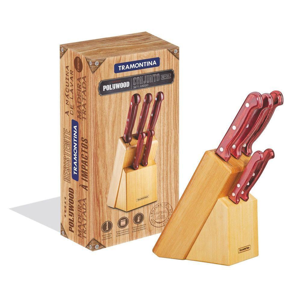 Jogo De Facas Tramontina Polywood Com Lâminas Em Aço Inox E Cabos De Madeira Tramontina - 1