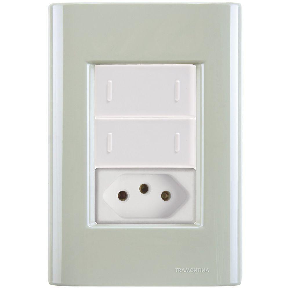 Cj Dois Interruptor Duplo E Tomada 20a Giz Verde Ardósia Tramontina Completo Pronto Tramontina - 1
