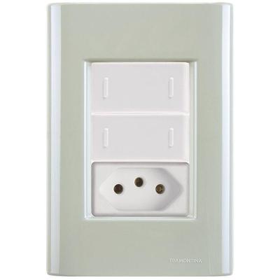 Cj Dois Interruptor Duplo E Tomada 20a Giz Verde Ardósia Tramontina Completo Pronto Tramontina