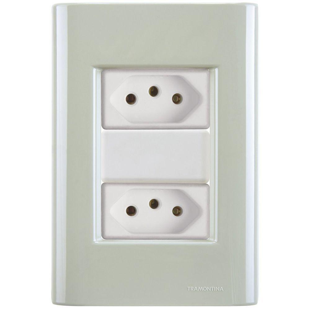 Cj Duas Tomadas Dupla 20a Giz Verde Ardósia Tramontina Completo Pronto Tramontina - 1