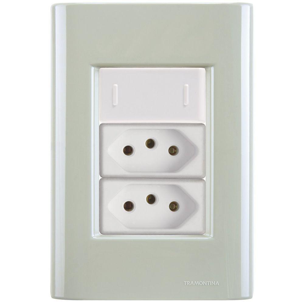 Cj Interruptor E Duas Tomadas 10a E 20a Giz Verde Ardósia Tramontina Completo Pronto Tramontina - 1