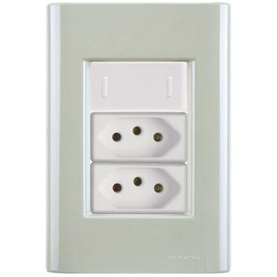 Cj Interruptor E Duas Tomadas 10a E 20a Giz Verde Ardósia Tramontina Completo Pronto Tramontina