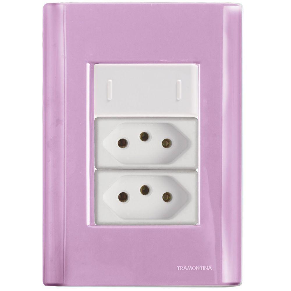 Cj Interruptor E Duas Tomadas 10a E 20a Giz Rosa Tramontina Completo Pronto Tramontina - 1