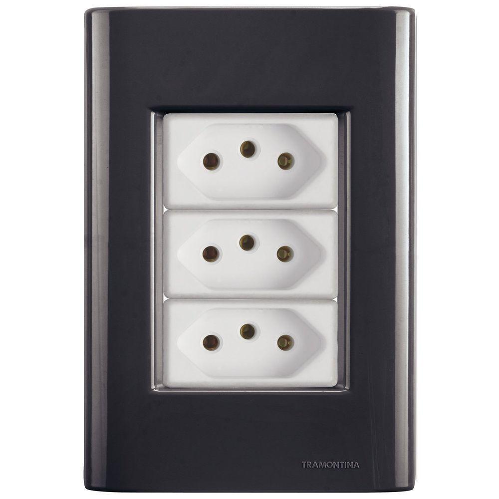 Cj Três Tomadas Tripla 10a Giz Grafite Tramontina Completo Pronto Tramontina - 1