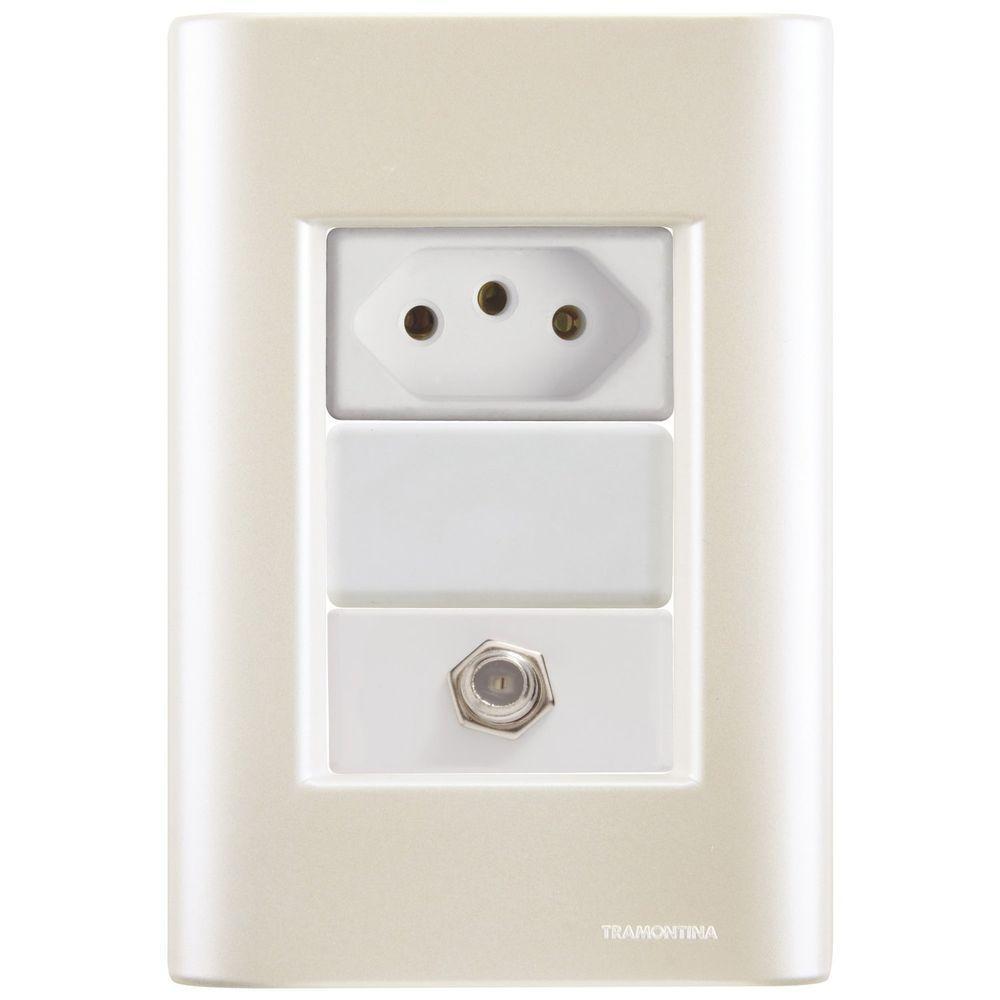 Cj Tomadas 10a E Tv Sat Coaxial Giz Pérola Tramontina Completo Pronto Tramontina - 1