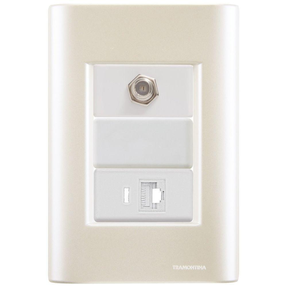 Cj Tomadas Rj45 Ethernet + Tv Coaxial Giz Pérola Tramontina Completo Pronto Tramontina - 1