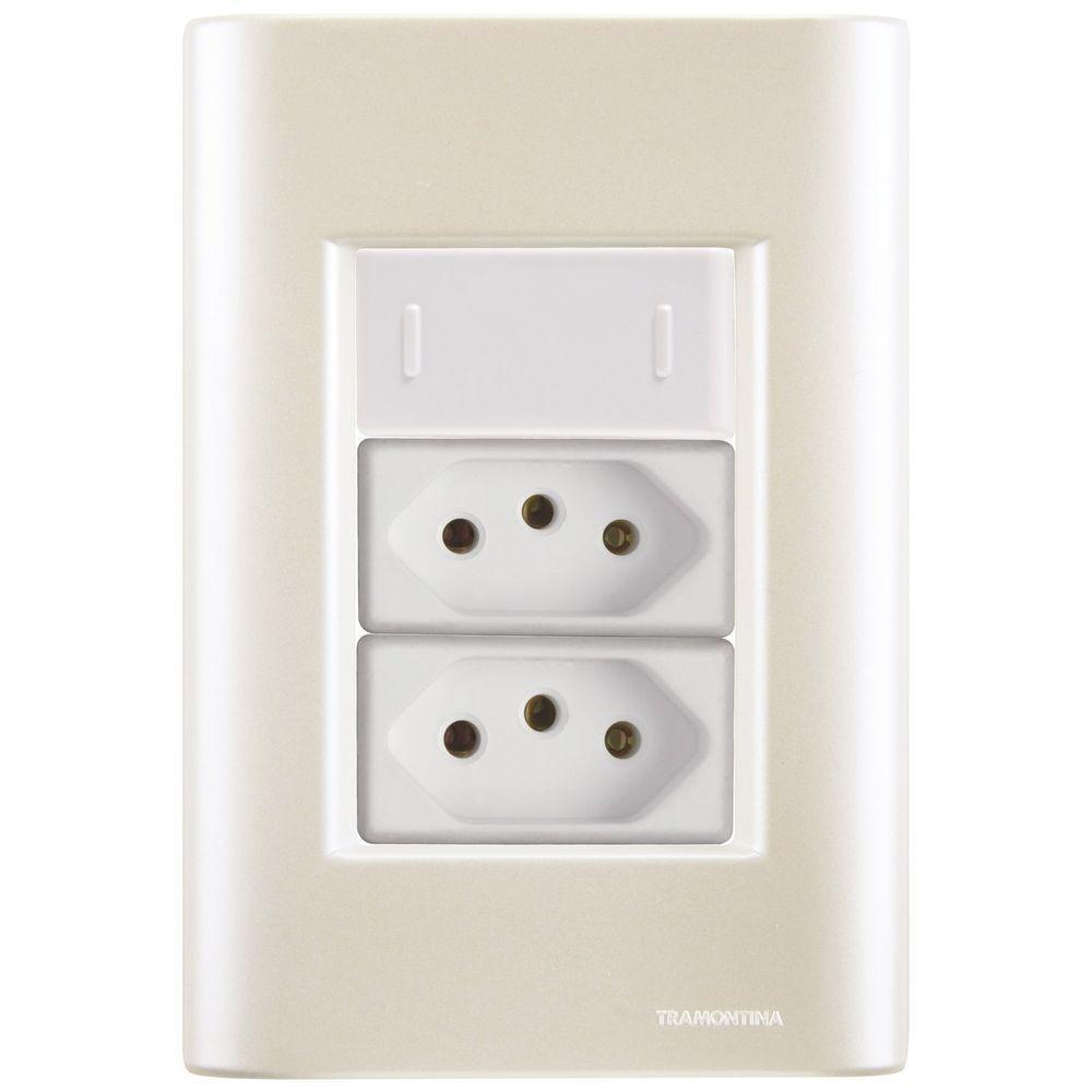 Cj Interruptor E Duas Tomadas 10a E 20a Giz Pérola Tramontina Completo Pronto Tramontina - 1