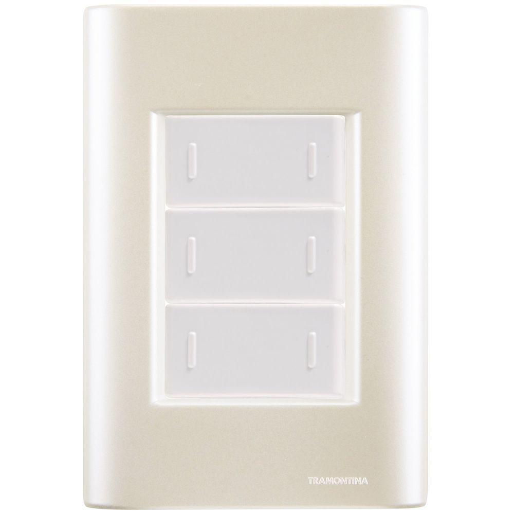 Cj Placa Três Interruptor Triplo Giz Pérola Tramontina Completo Pronto Tramontina - 1
