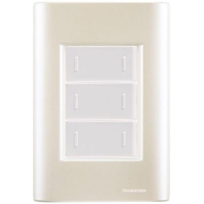 Cj Placa Três Interruptor Triplo Giz Pérola Tramontina Completo Pronto Tramontina