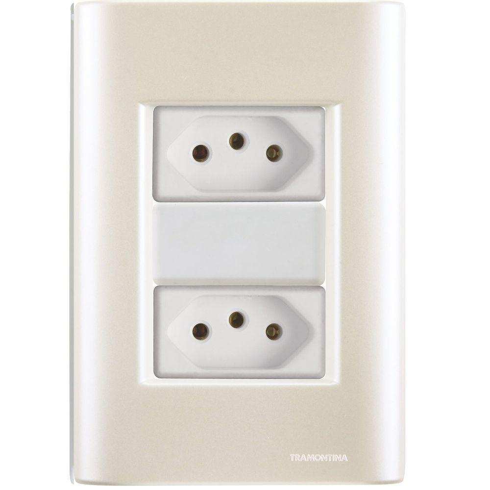 Cj Duas Tomadas Dupla 10a Giz Pérola Tramontina Completo Pronto Tramontina - 1