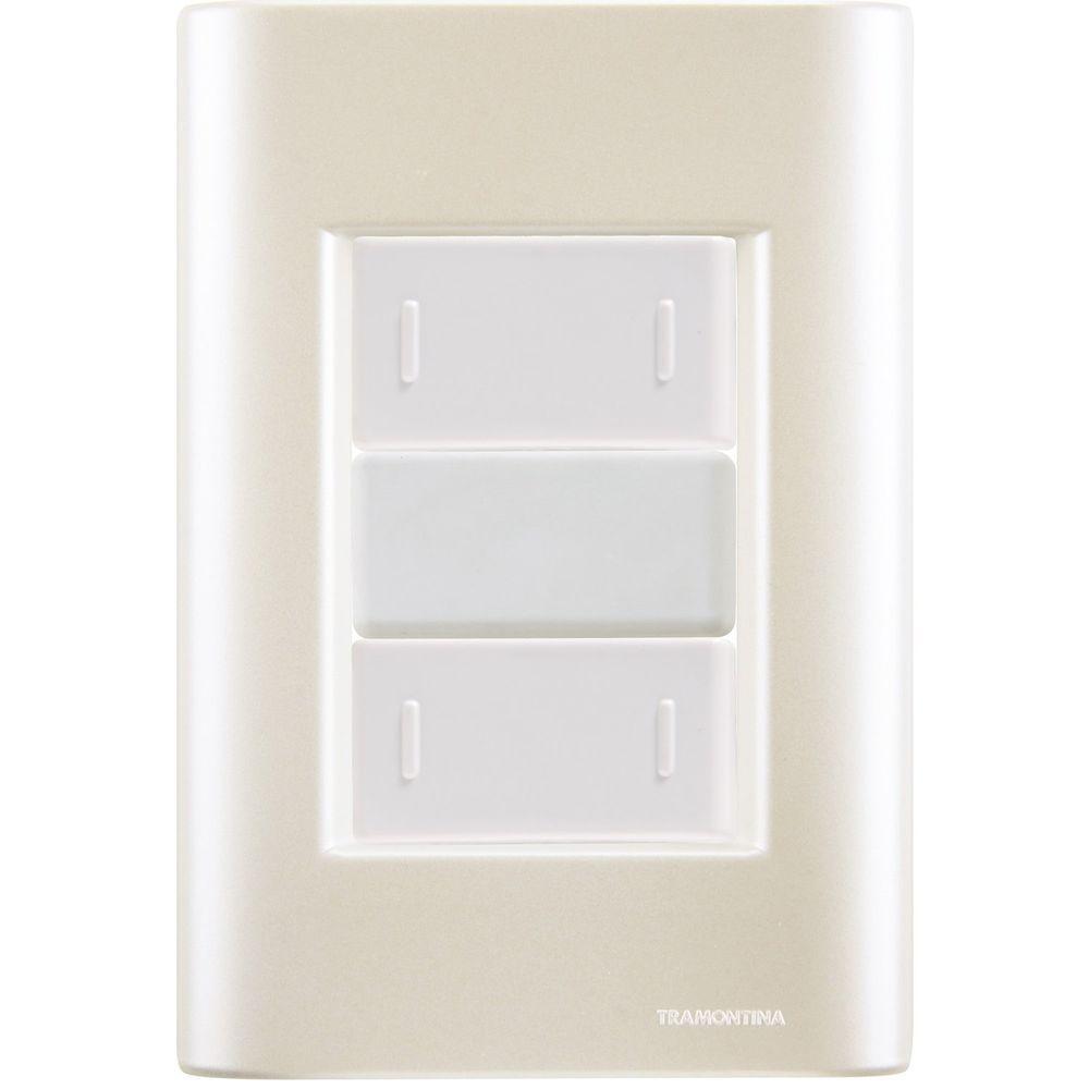 Cj Placa Dois Interruptor Duplo Giz Pérola Tramontina Completo Pronto Tramontina - 1