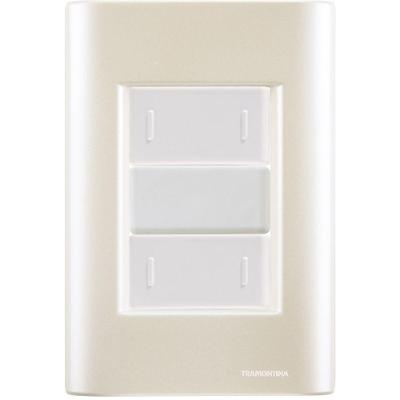 Cj Placa Dois Interruptor Duplo Giz Pérola Tramontina Completo Pronto Tramontina