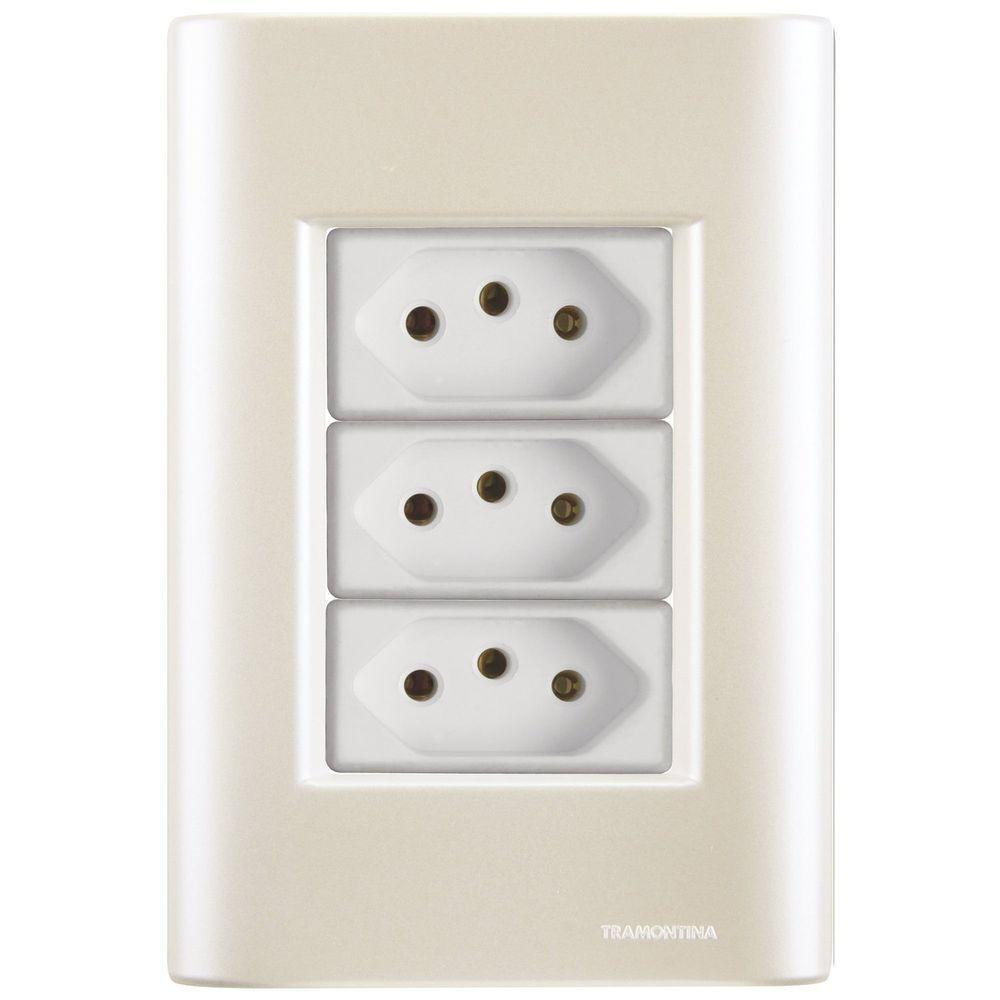 Cj Três Tomadas Tripla 10a Giz Pérola Tramontina Completo Pronto Tramontina - 1