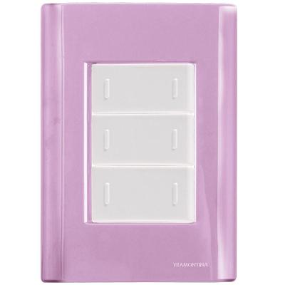 Cj Placa Três Interruptor Triplo Giz Rosa Tramontina Completo Pronto Tramontina