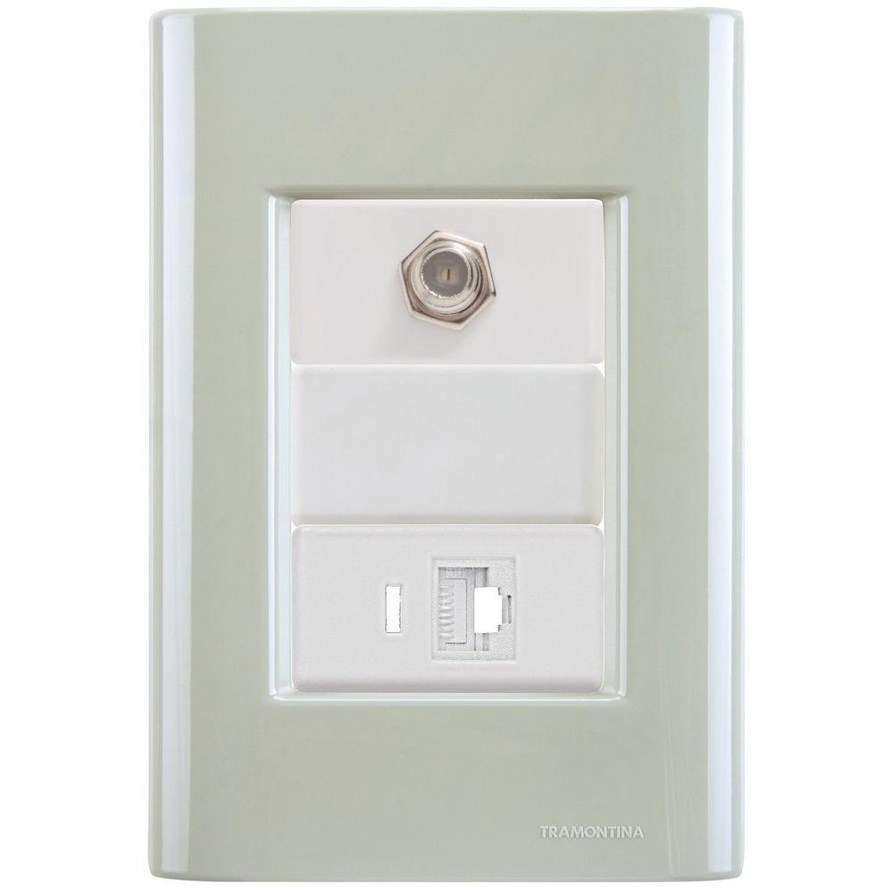Cj Tomadas Rj45 Ethernet + Tv Coaxial Giz Verde Ardósia Tramontina Completo Pronto Tramontina - 1