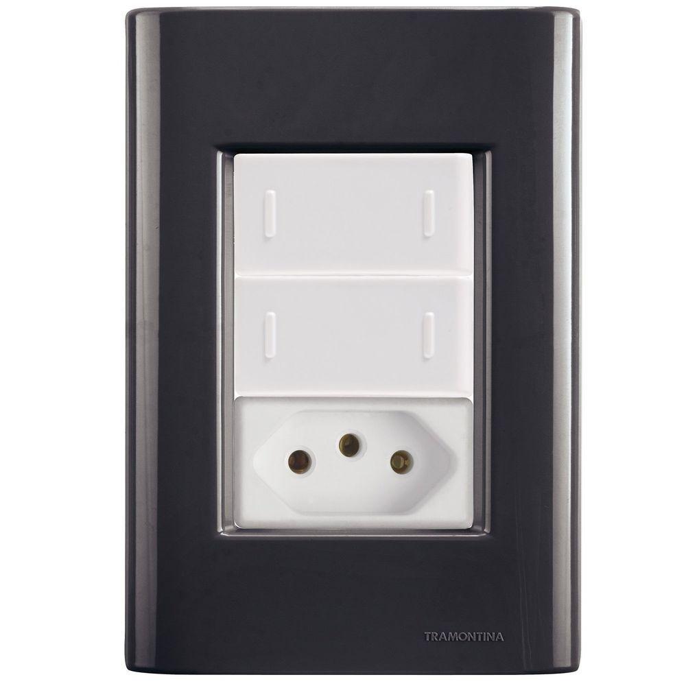 Cj Dois Interruptor Duplo E Tomada 20a Giz Grafite Tramontina Completo Pronto Tramontina - 1