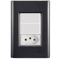 Cj Dois Interruptor Duplo E Tomada 20a Giz Grafite Tramontina Completo Pronto Tramontina - 1