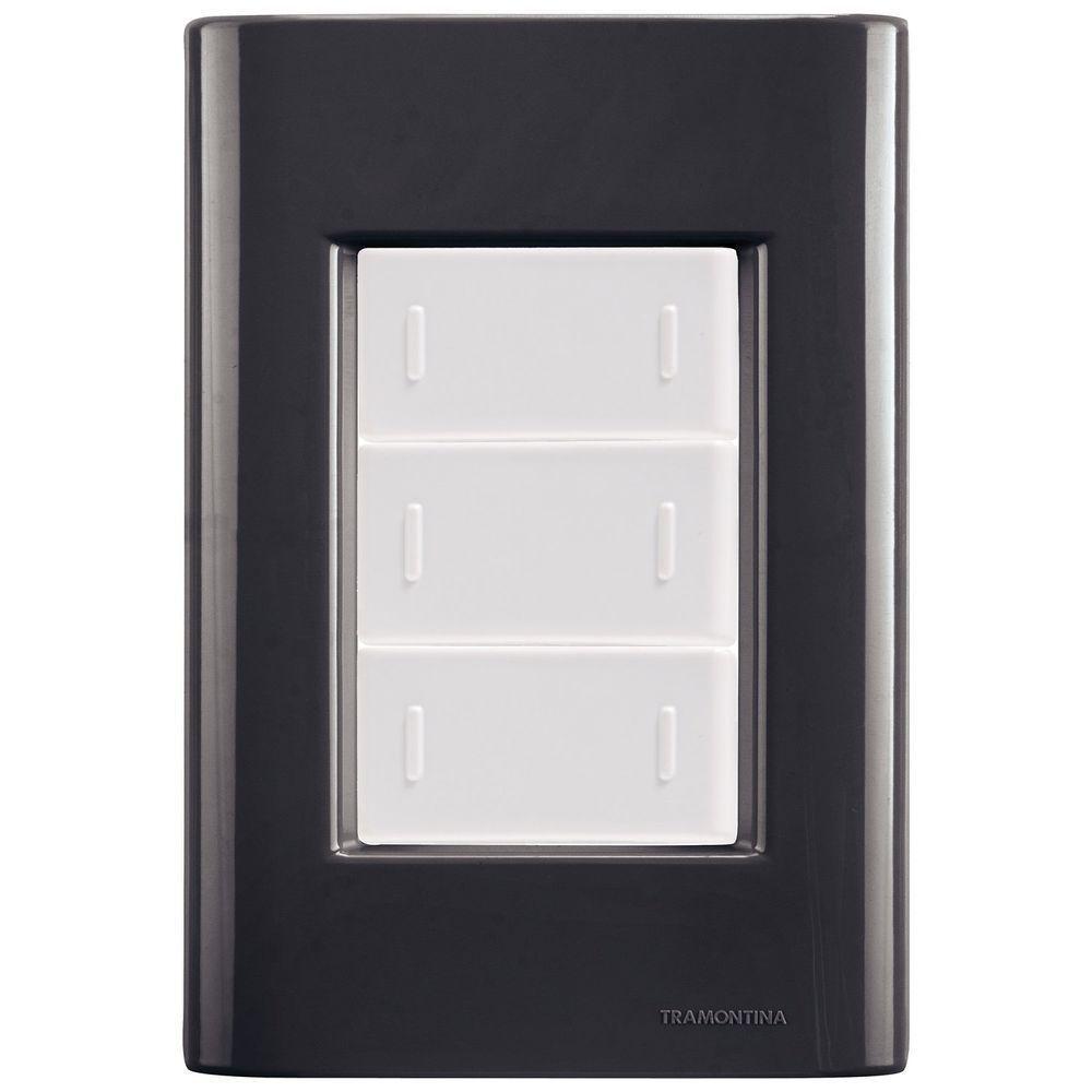 Cj Placa Três Interruptor Triplo Giz Grafite Tramontina Completo Pronto Tramontina - 1