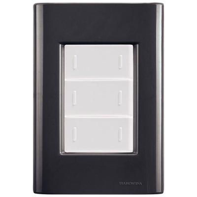 Cj Placa Três Interruptor Triplo Giz Grafite Tramontina Completo Pronto Tramontina