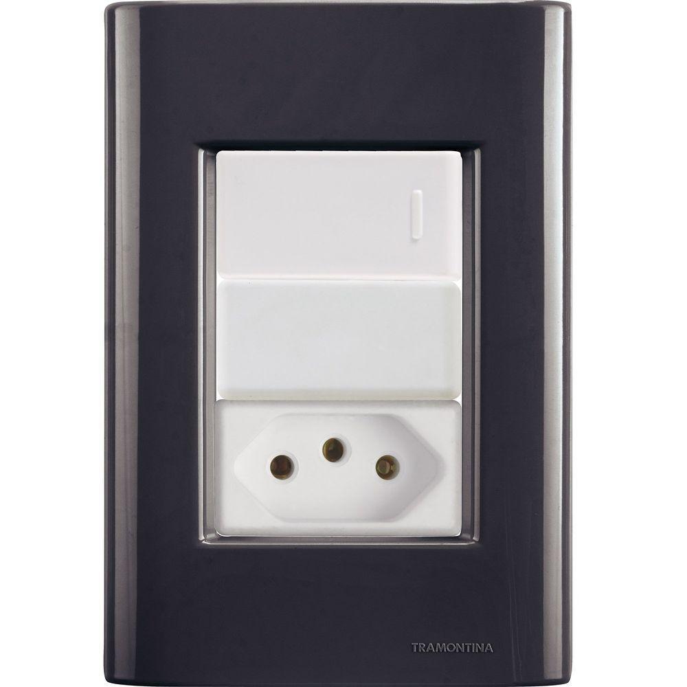 Cj Interruptor E Tomada 10a Giz Grafite Tramontina Completo Pronto Tramontina - 1