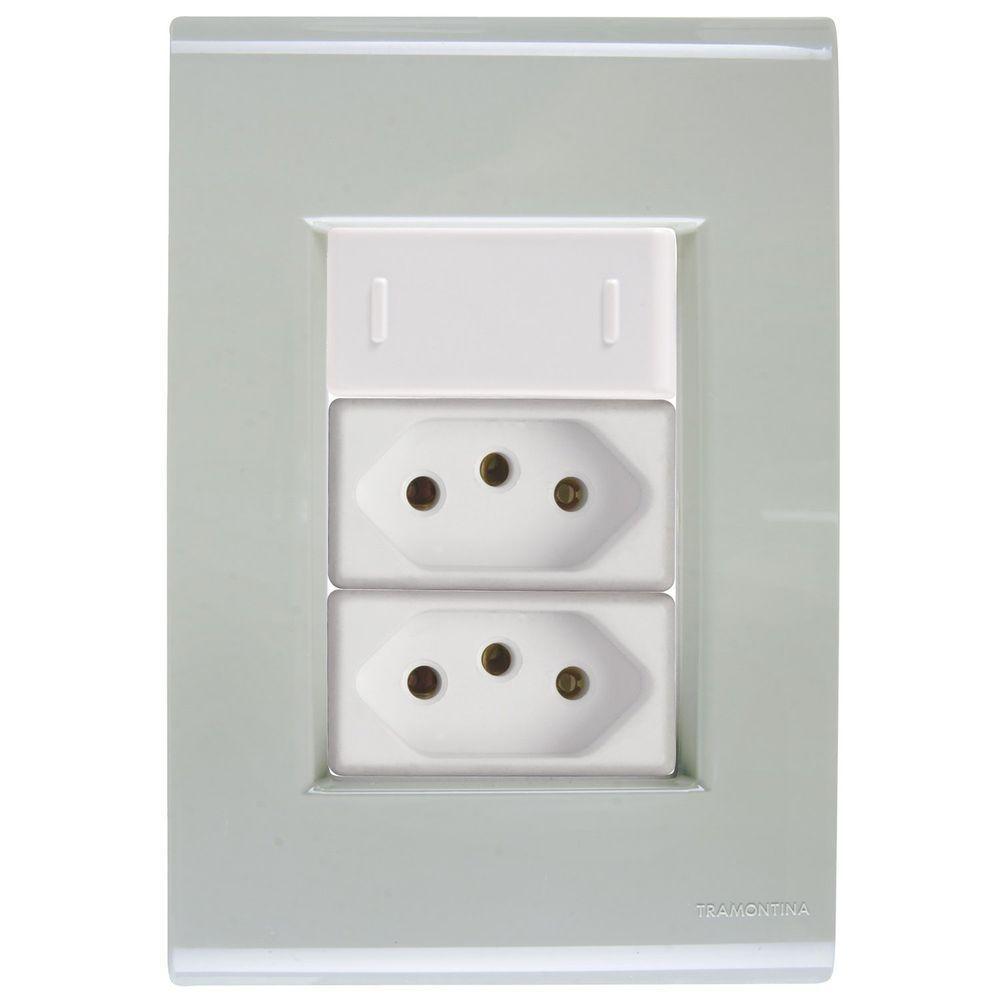 Cj Interruptor E Duas Tomadas 10a E 20a Liz Verde Ardósia Tramontina Completo Pronto Tramontina - 1