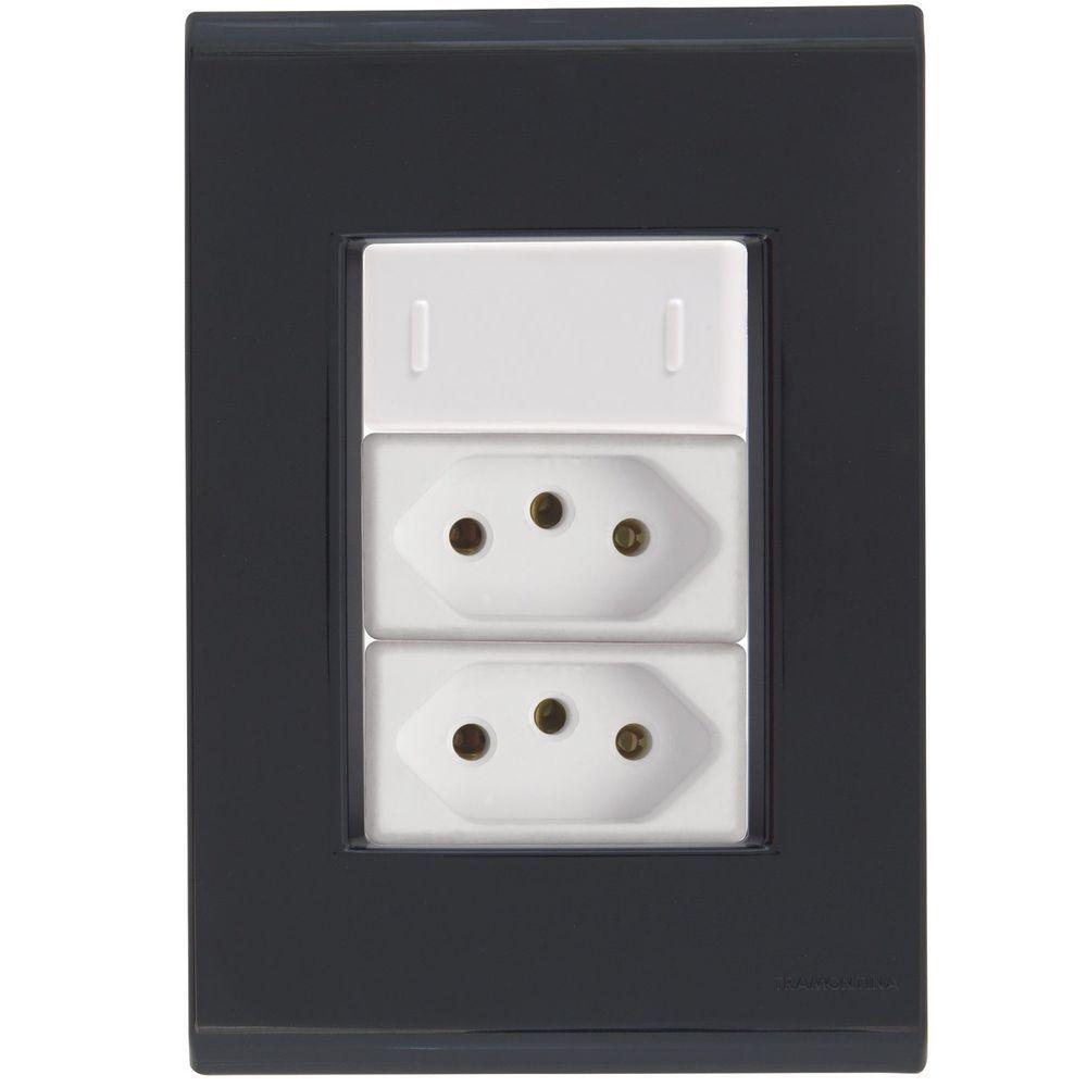 Cj Interruptor E Duas Tomadas 10a E 20a Liz Grafite Tramontina Completo Pronto Tramontina - 1
