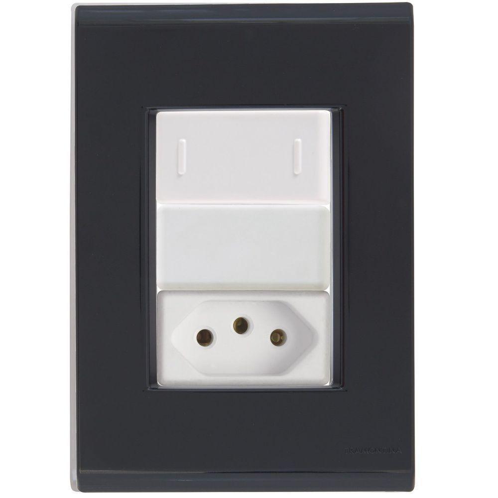 Cj Interruptor E Tomada 10a Liz Grafite Tramontina Completo Pronto Tramontina - 1