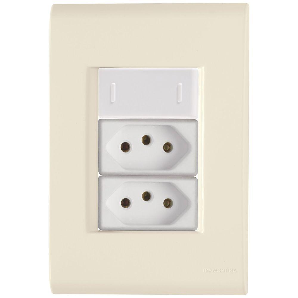 Cj Interruptor E Duas Tomadas 10a E 20a Liz Bege Tramontina Completo Pronto Tramontina - 1