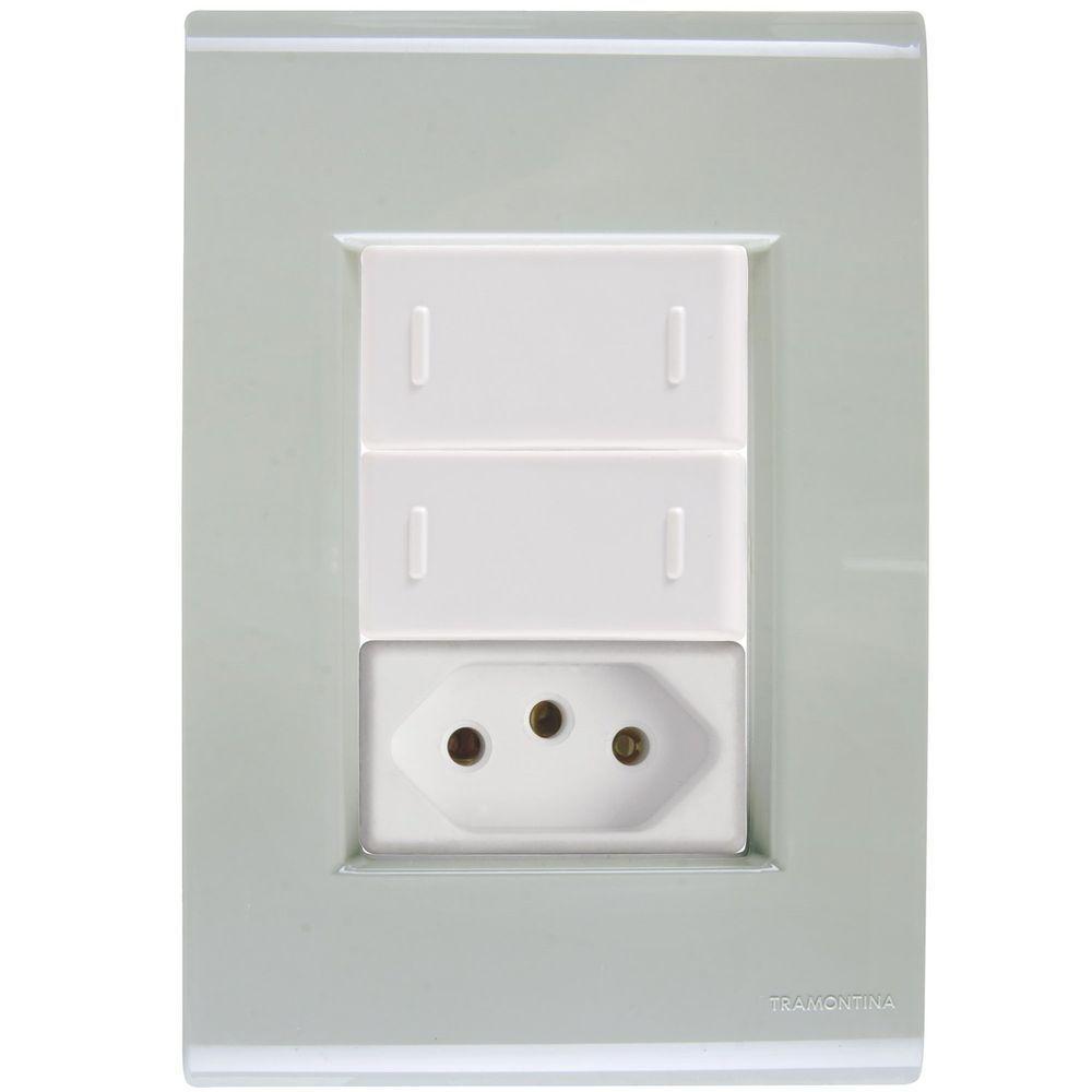 Cj Dois Interruptor Duplo E Tomada 20a Liz Verde Ardósia Tramontina Completo Pronto Tramontina - 1