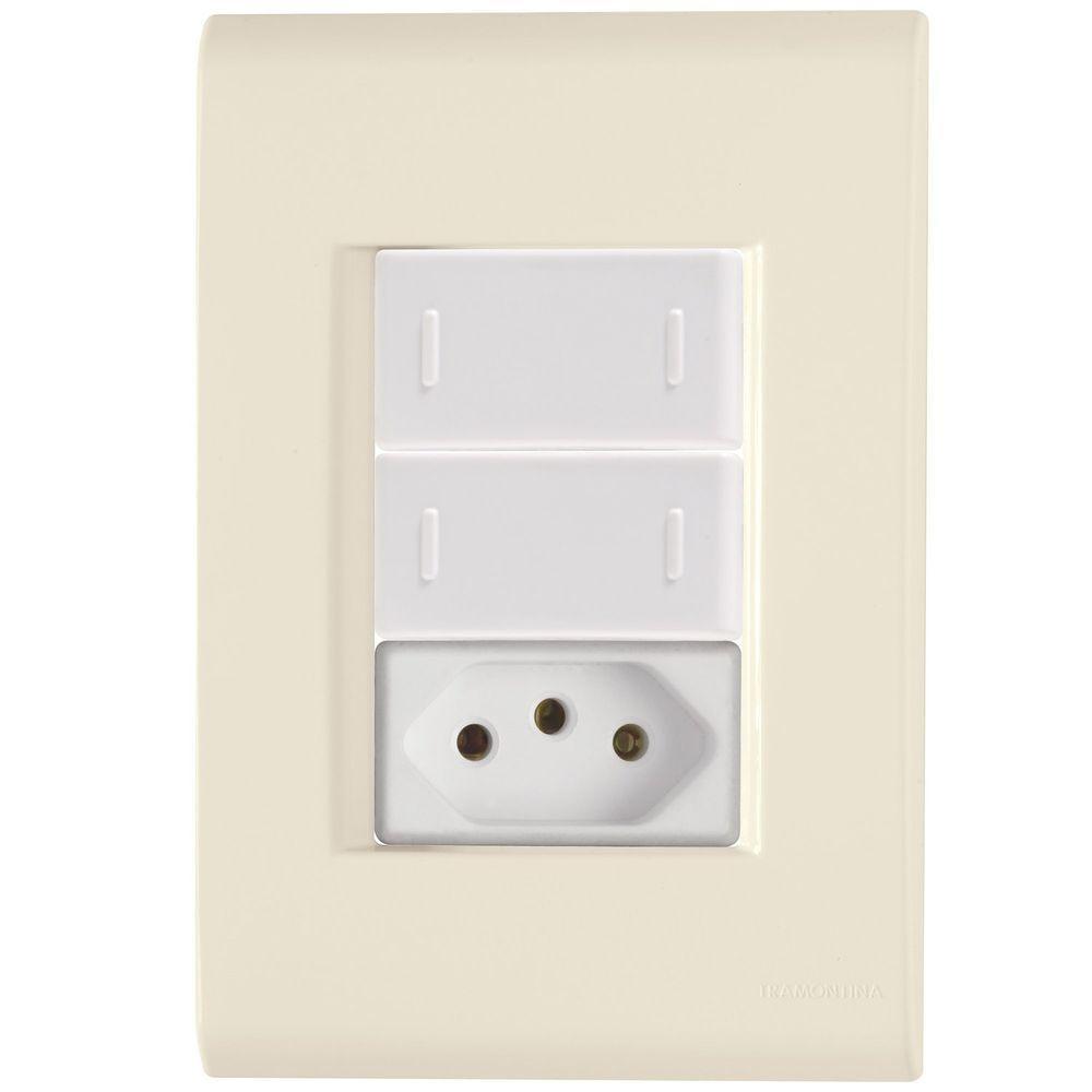 Cj Dois Interruptor Duplo E Tomada 20a Liz Bege Tramontina Completo Pronto Tramontina - 1